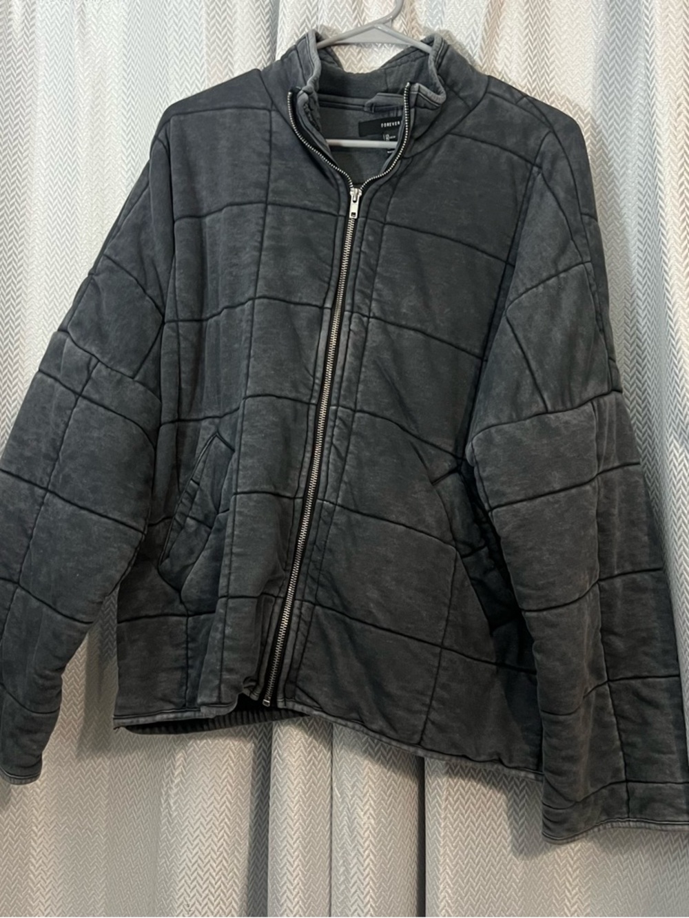 Forever 21 Oversized Washed Black Quilted Jacket Size: S